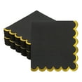 thumbnail image 1 of Uxcell 100 Pcs Servilletas de cóctel con borde ondulado y foil dorado, servilletas de papel desechables de 5 x 5 pulgadas para decoración de mesa de fiesta de compromiso, boda y aniversario, negro, 1 of 7