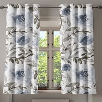 Ambesonne Flower Grommet Curtain, Simple Floral Petals Print, 50"x63", Taupe Grey and Slate Blue