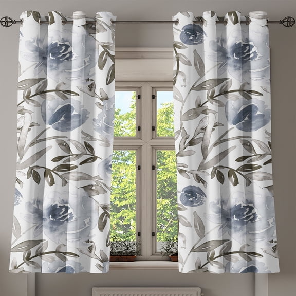 Ambesonne Flower Grommet Curtain, Simple Floral Petals Print, 50"x63", Taupe Grey and Slate Blue