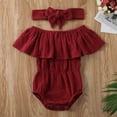 thumbnail image 2 of Seyurigaoka Baby Solid Color Clothes Set, Off Shoulder Romper+Bow-knot Headband, 2 of 5