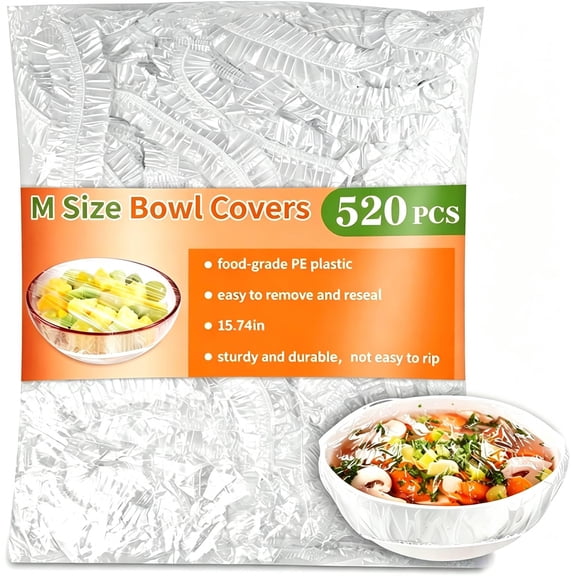 520-Pack Reusable Bowl Covers, 15.7" Food-Grade Elastic Shower Caps for Bread Proofing, Sourdough, Leftovers - Microwave Safe, Stretch Plastic Covers, Alternative to Plastic Wrap (Clear)