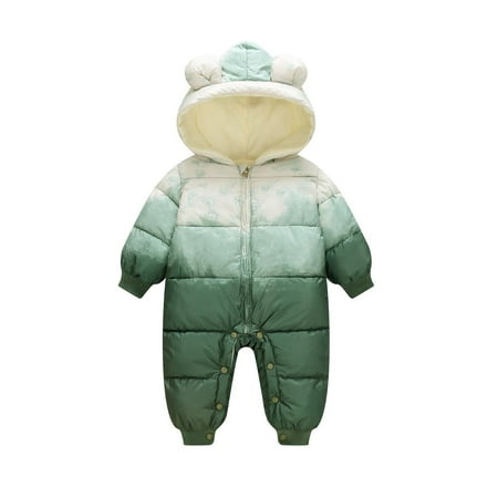 AUNVITO Fleece-Lined Winter Baby Romper with Gradient Hood & Pockets Cozy Single-Sided Polyester Infant Bodysuit 0-24M
