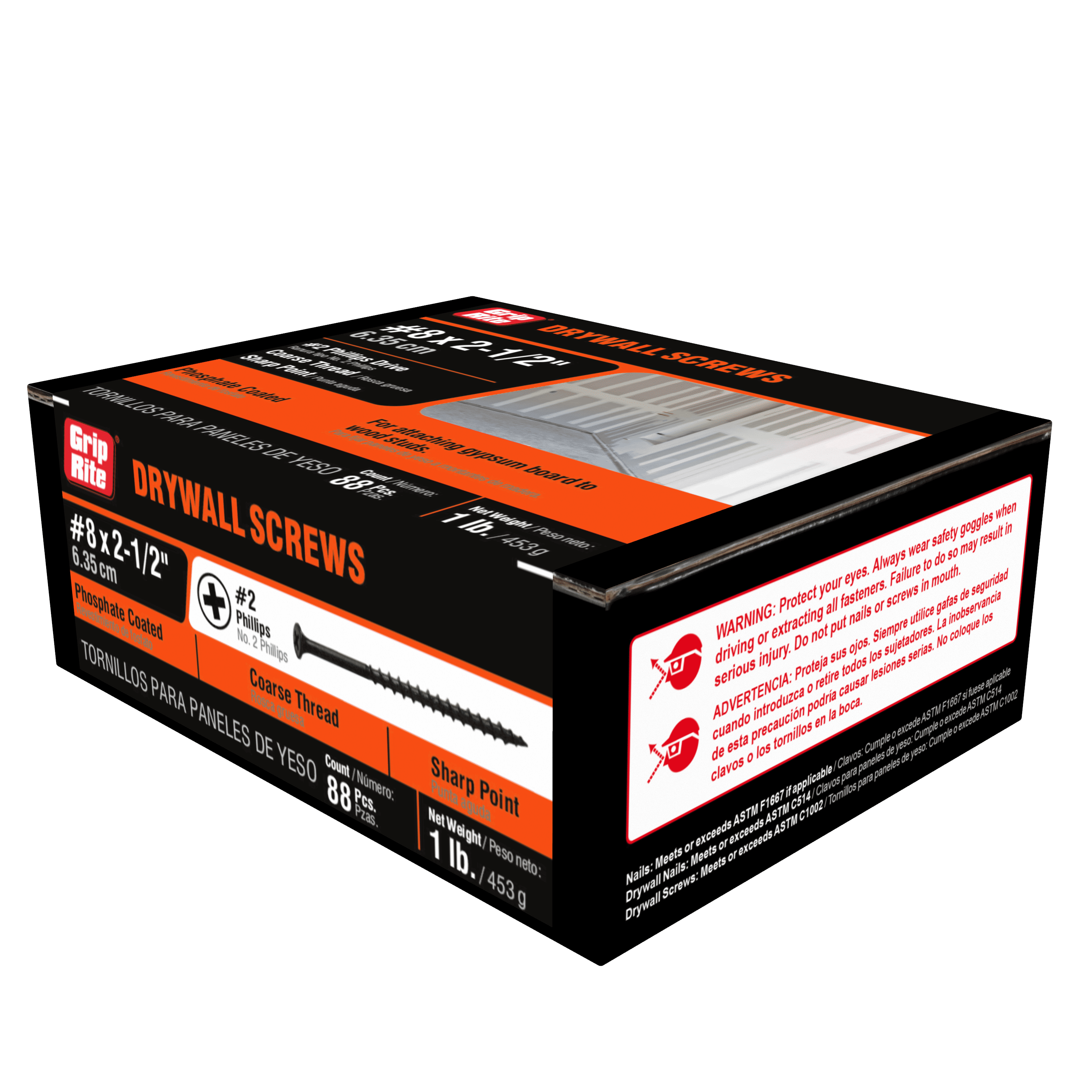 Grip-Rite #8 x 2-1/2in. Phillips Bugle-Head Coarse Thread Sharp Point Drywall to Wood Screw 1lb.