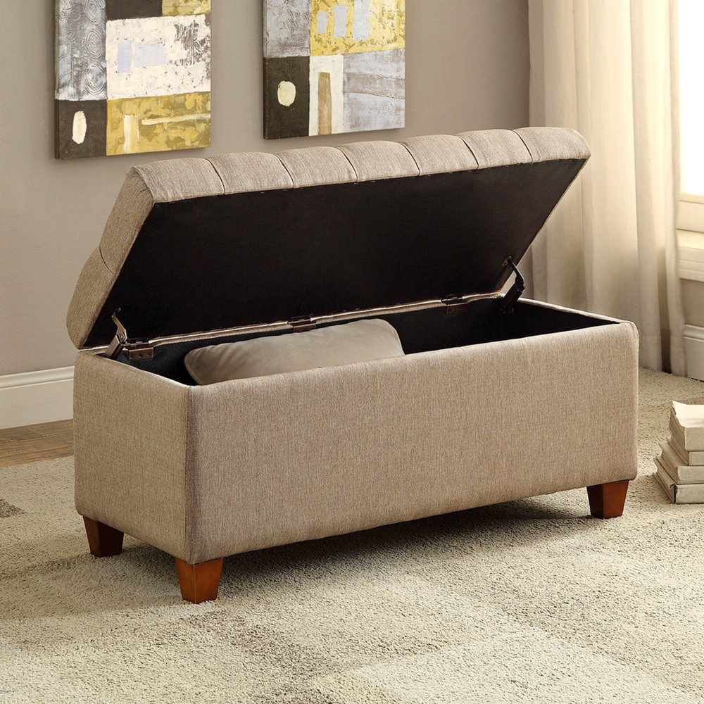 A Line Furniture Lankary Tufted Taupe Upholstered Storage Ottoman Bench
