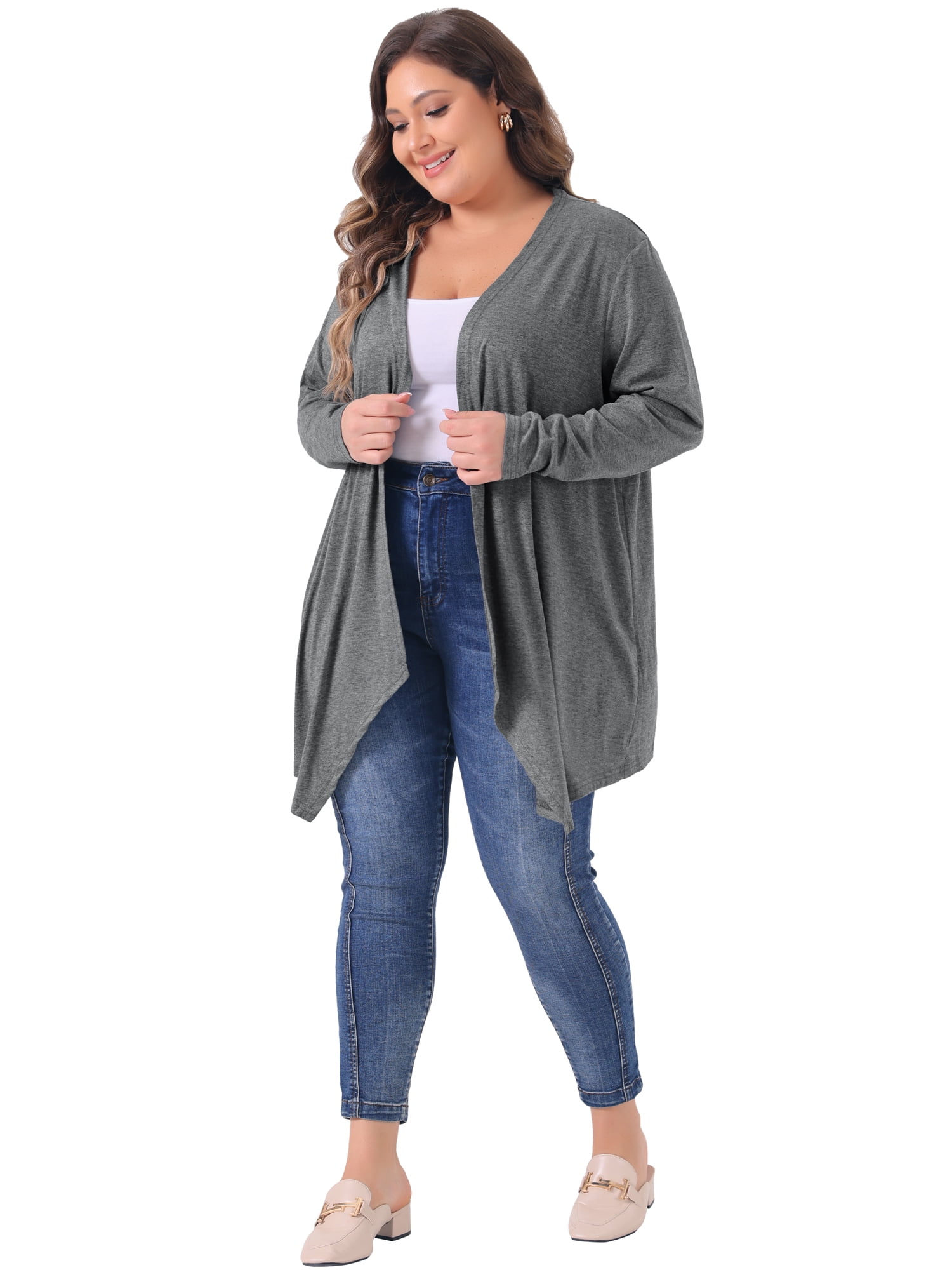 DARING DIVA Plus Size Long Sleeve Open Front Lightweight Cardigan 2X Grey
