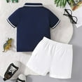 thumbnail image 4 of Cute Baby Boy Outfits Short Sleeve Casual Cartoon Prints Tops Holiday T Shirt Short Pants Suit Baby Boy Clothes Navy 18 Months-24 Months, 4 of 7