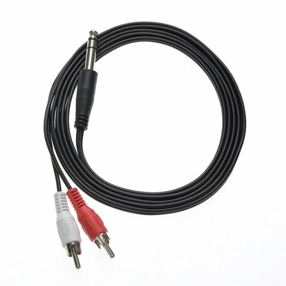 15Ft 1/4" (6.35Mm) Stereo Male To 2-Rca L+R Male Plug Dj Guitar Cable Audio Cord
