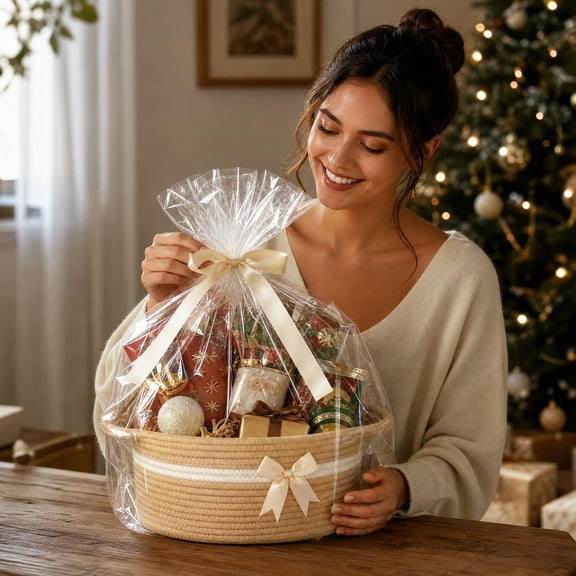 Fmbmuo Gift Baskets Empty Large, Sturdy Cotton Rope Storage Baskets for Shelves for Toddler Shower