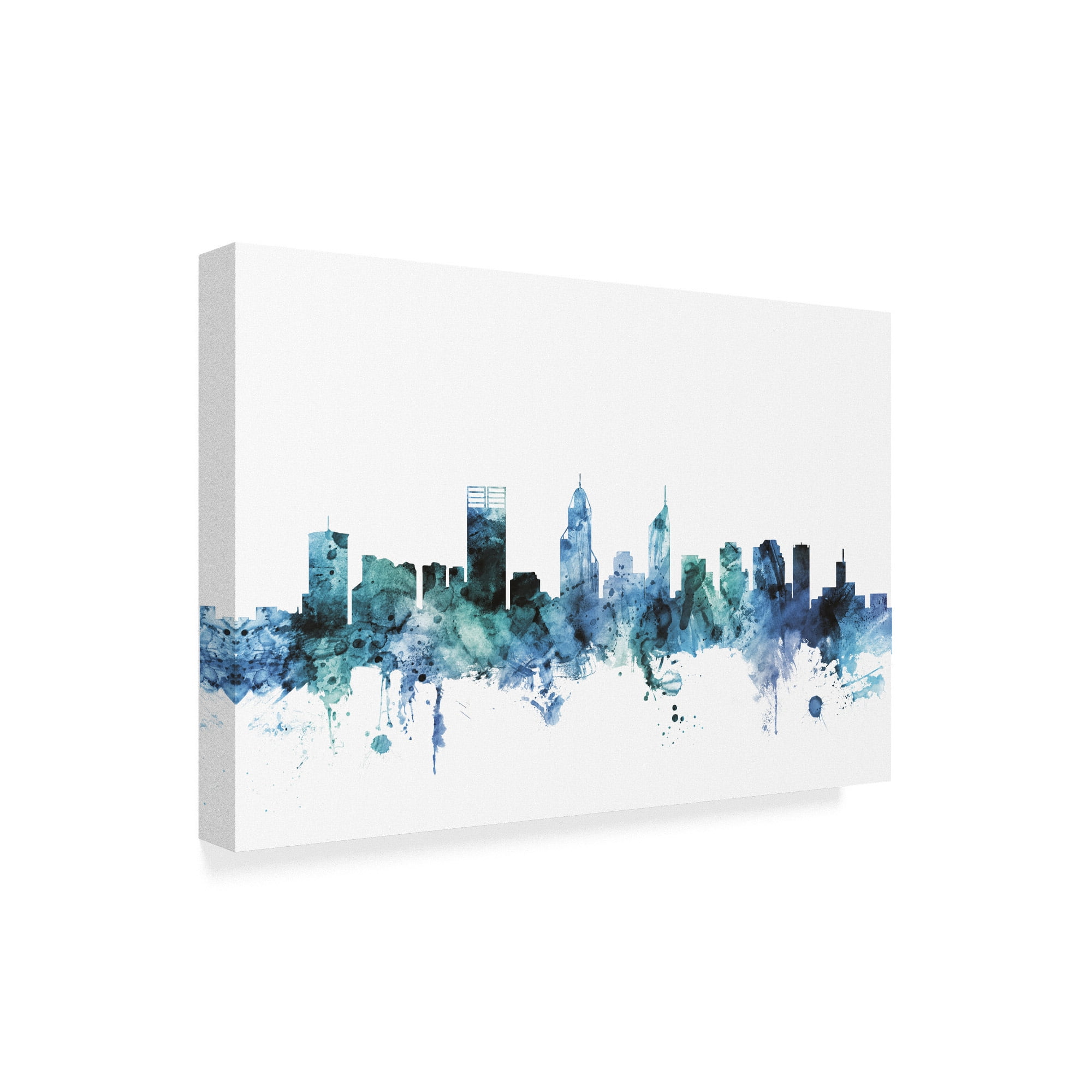 Trademark Fine Art 'Perth Australia Blue Teal Skyline' Canvas Art by Michael Tompsett