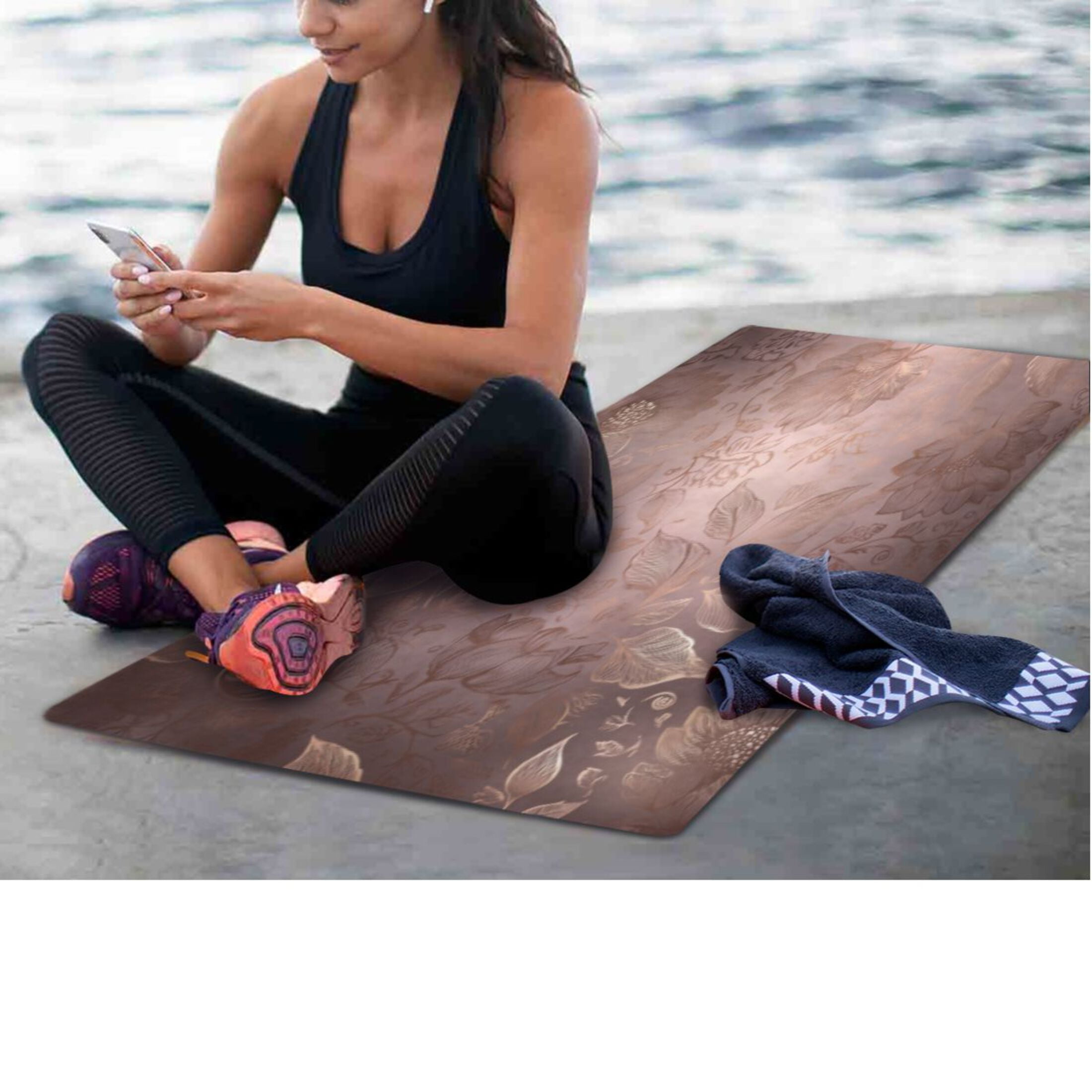 BZSMCE Yoga Mat Women Fitness Mat Intricate Golden Flower Design Pattern