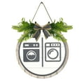 thumbnail image 2 of Huepoe Rustic Wooden Gender Tag Toilet Laundry Room Sign with Bowknot & Faux Leaves, Farmhouse Bathroom Decor (9.06" x 9.06"), 2 of 7