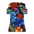 thumbnail image 4 of Xdegoge Tees for Women V Neck Cold Shoulder Tropical Leaf Floral Regular Fit Tops O Ring Short Sleeve Blouses Summer Beach Vacation Outfits, 4 of 5