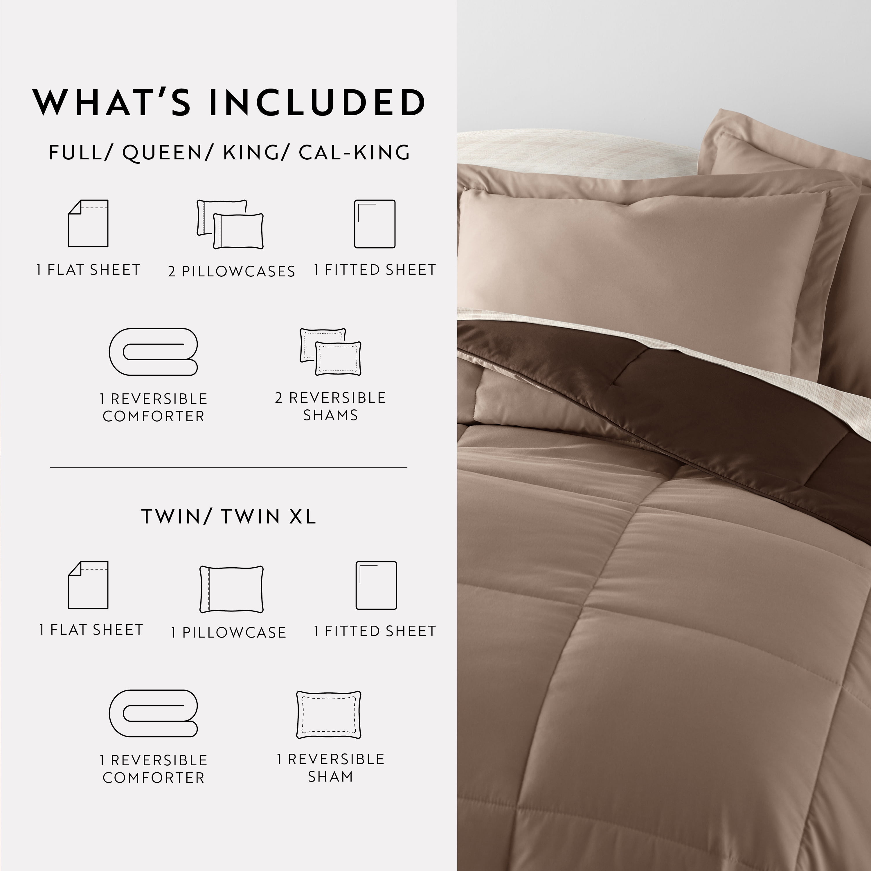 Noble Linens 7 Piece Bedding Bundle, Reversible Comforter and Patterned Sheet Set, Full