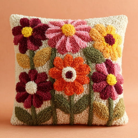 Latch Hook Kits Pillow Cushion Kit flowers Handmade Pillow Cover 17x17inch
