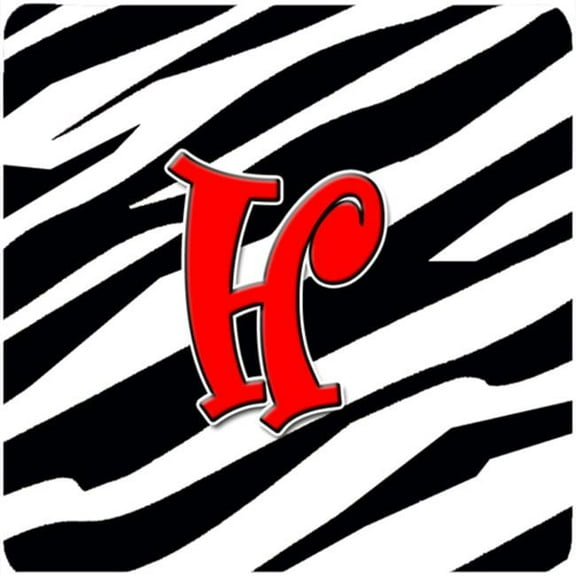 Monogram - Zebra Red Foam Coasters, Initial Letter H - Set 4, 3.5 x 3.5 In.