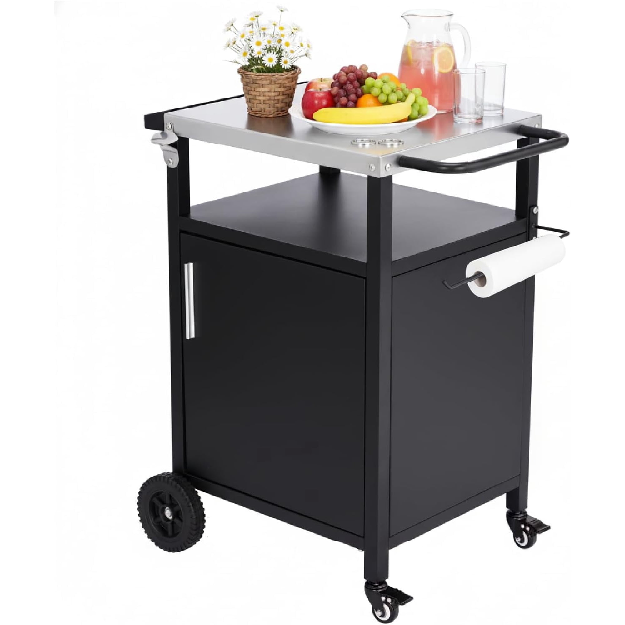 GlowPlume Outdoor Grill Table Cart with Cabinet Stainless Steel Movable Kitchen Island