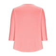 thumbnail image 4 of Women's Casual T-shirts with Pleats 3/4 Length Summer Fall Tops Solid Color Crew Neck Soft Poly-Cotton Tees (XL, Pink), 4 of 5