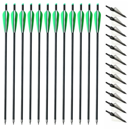 Cocobaby 12Pcs 20 Carbon Crossbow Bolts Arrows OD 8.8mm & 12Pcs 100 Grain Arrowhead Set