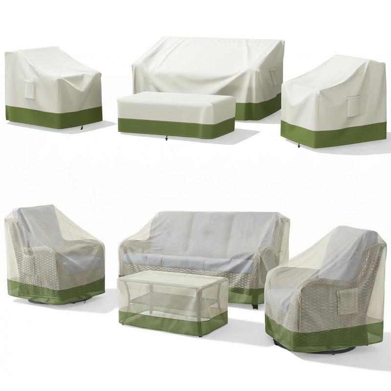 Patiobula Patio Furniture Covers, 4 Piece Outdoor Furniture Covers Waterproof, 600D Heavy Duty Tear-Resistant Patio Chair Covers with Windproof Buckle Strap and Adjustable Drawstring, Green