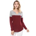 thumbnail image 3 of Camiseta De Manga Larga Con Cuello En V Y Henley Dividida Para Mujer Vino rojo S, 3 of 6