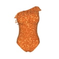 thumbnail image 4 of Yiaed Orange Glitter Print Women One Piece Swimsuits Tummy Control One Shoulder Bathing Suits Pattern Ruffle Swimwear-Medium, 4 of 8
