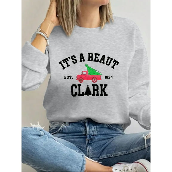 It's A Beaut Clark Sweatshirt Print Long Sleeve Shirts For Women Gray One-Piece