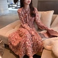 thumbnail image 2 of CNKOO Spring And Autumn Long-Sleeved Gentle Loose Mid-Length Floral Chiffon Ladies Chest Bow Tie Dress, 2 of 9