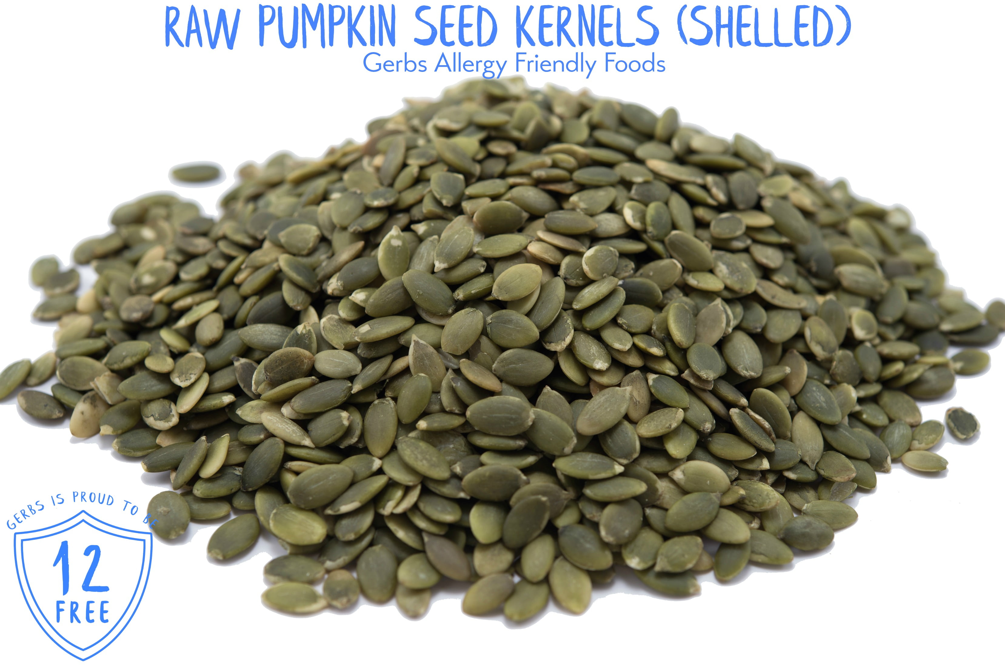 Raw Pumpkin Seed Kernels by Gerbs - 14OZ. - Top 14 Food Allergen Free & Non GMO - Vegan & Kosher - Hulled
