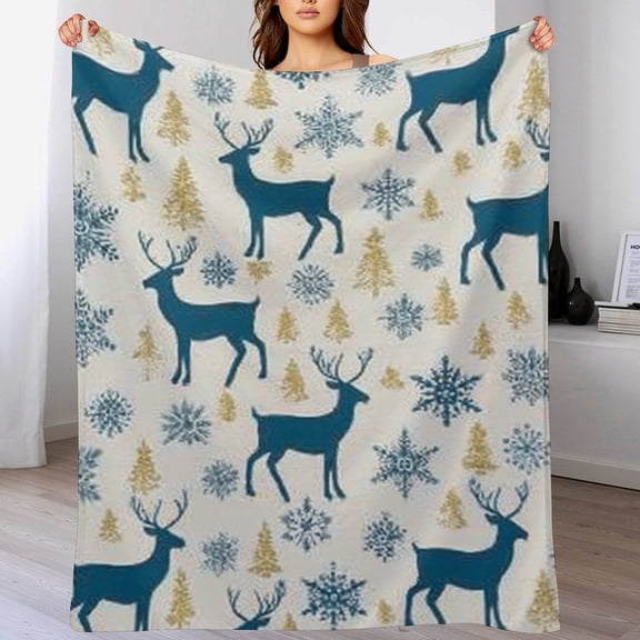 RKSupls Christmas Throw Blanket,Soft Flannel Reindeer Snowflakes Blanket,Fuzzy Warm Cozy Winter Blanket for Couch Bed Home Decor,40x50 in