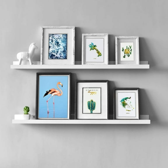 WELLAND 48" Vista Photo Ledge Floating Wall Shelf, Set of 2, White