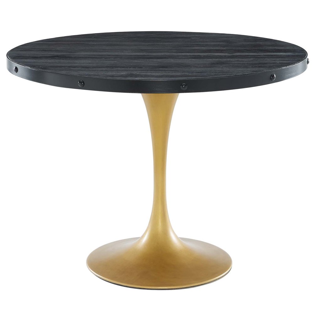 40" Round Wood Top Dining Table, Black Gold