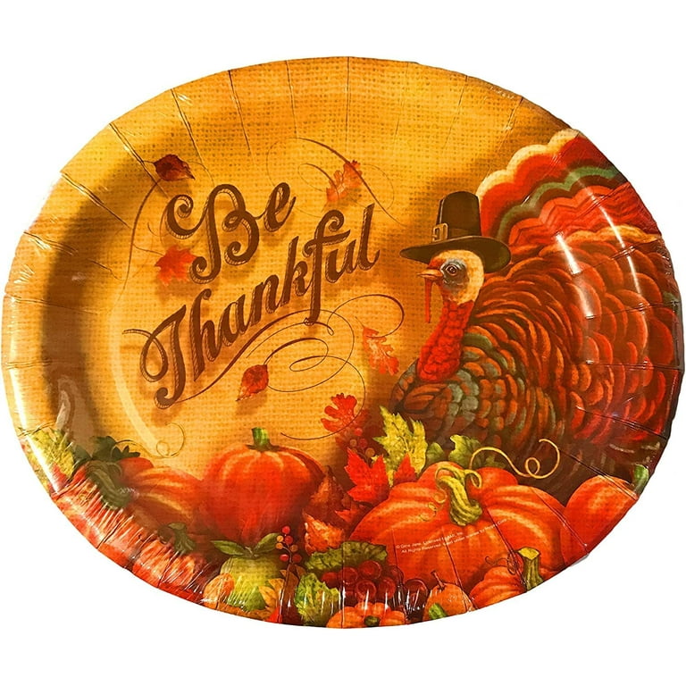24-Pack Large Oval Thanksgiving Paper Plates, Heavy Duty Serving