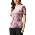thumbnail image 4 of INSPIRE CHIC Women's Casual Round Neck Short Sleeve Velvet Top XL Pink, 4 of 6