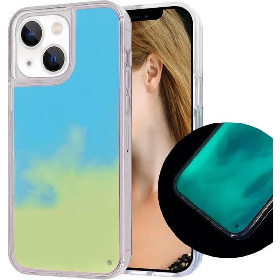 Fluorescent Case Compatible with iPhone 15 Quicksand Case Liquid Glow Sand Phone Case Luxury Glow in The Darkness Noctiluncent Liquid Luminous Sand Fashion Luxury Cover for Women and Men