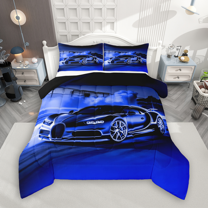 Manfei Speed Racing Car Bedding Comforter Set 2pcs for Teen Boys Men, Blue Sports Car Twin Comforter Sets, Race Car Game Bedding Set, Super Cozy Room Decor