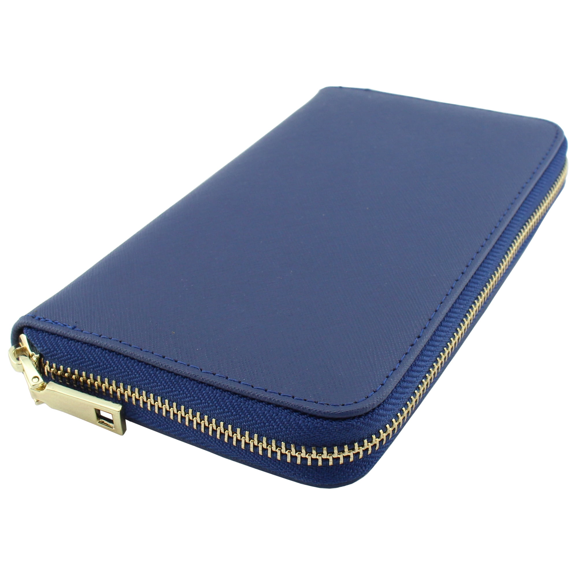 Amy&Joey genuine saffiano leather zip around wallets- NAVY color ...