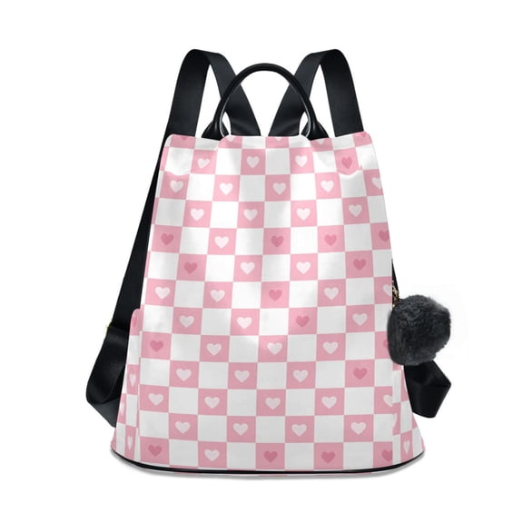 FORMRS Women's Travel Backpack Purse Anti-Theft Hidden Pockets Casual Shoulder Bag, Pink Checkered Heart