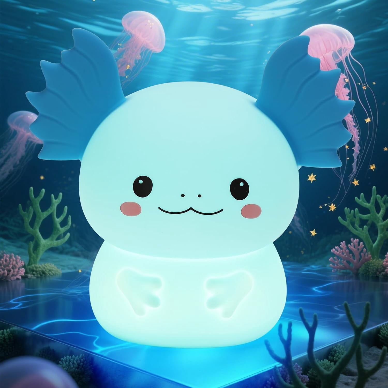 Axolotl Night Light for Kids, Rechargeable Bedroom Bedside Lamp, Night Lamp for Kids Room, Dimmable Nursery Night Light,Girls Boys Room Decor 3 Level Brightness,Animal NightLight for Baby and Toddler