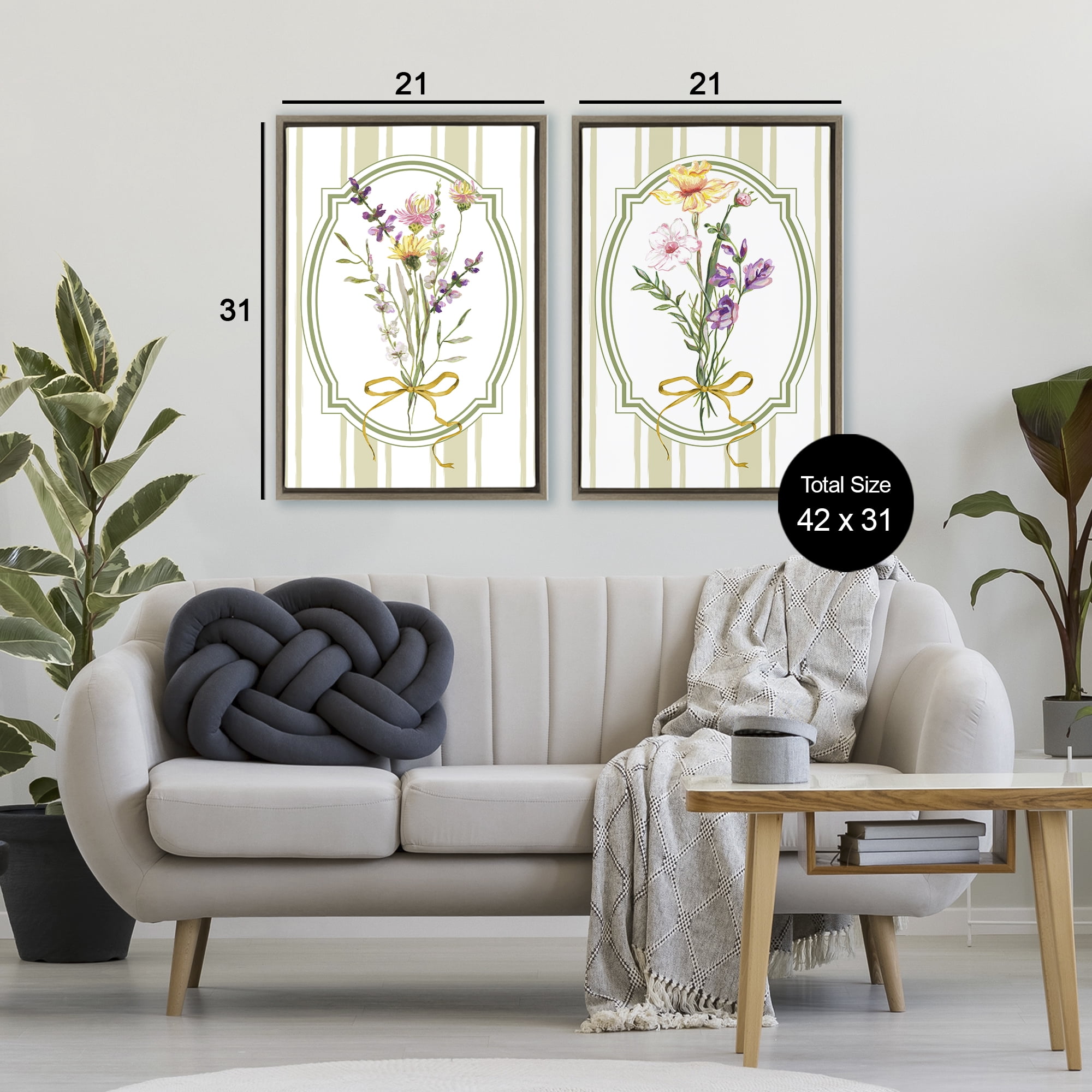 Wildflower Bundles Classic Stripes 2 Piece Brown Framed Floater Canvas Set, design by Adonna Ebrahimi