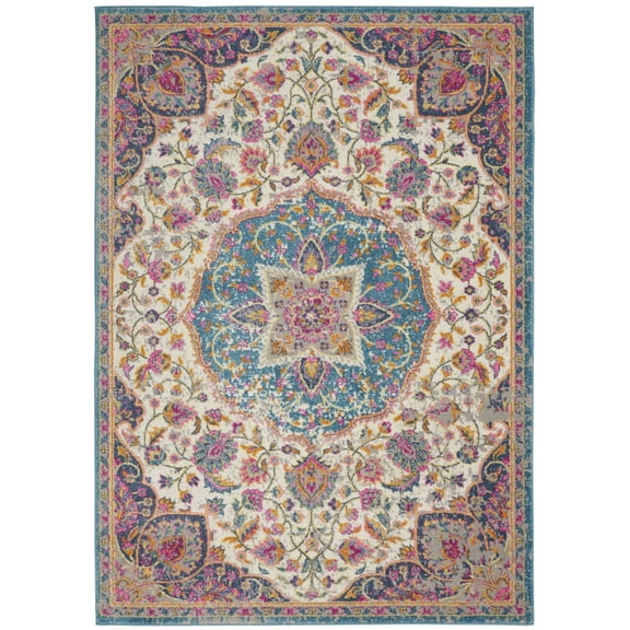 4â€™ x 6â€™ Pink and Blue Floral Medallion Area Rug