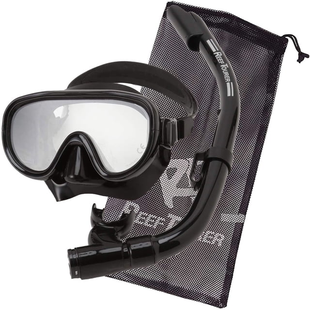 Reef Tourer Máscara y Snorkel para Adultos de una Sola Ventana, Color Negro, para Mayores de 10 Años