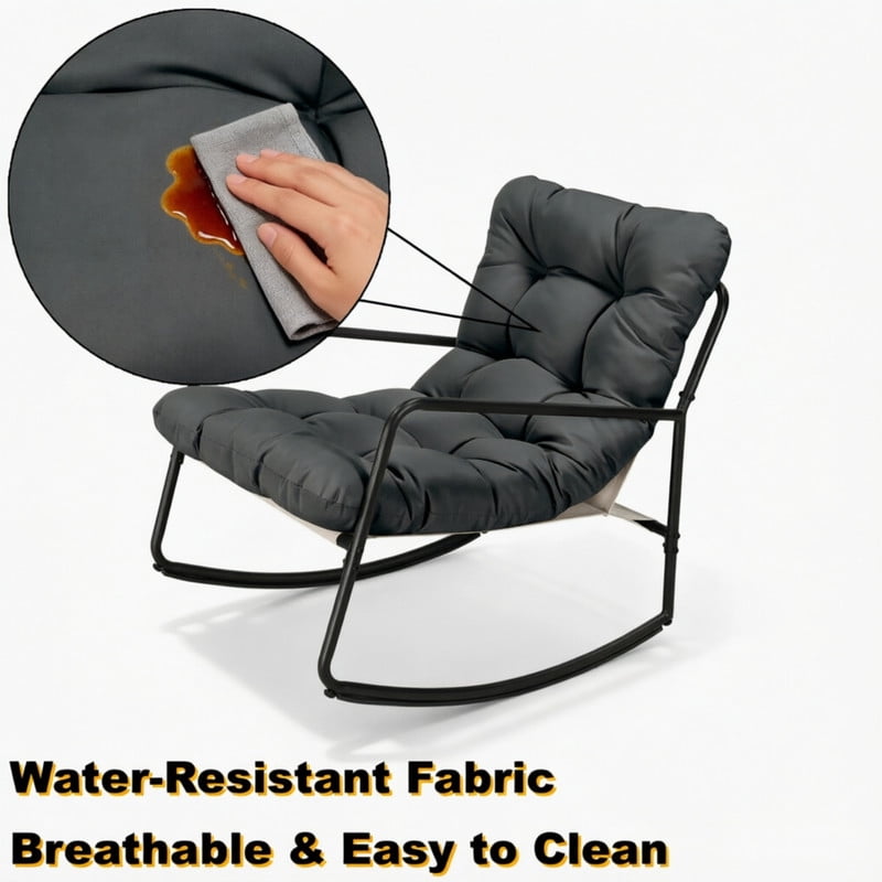 2-Piece Indoor & Outdoor Universal Rocking Chair with Side Table, Glider Rocking Recliner Chair with Cushion, Accent Armchair