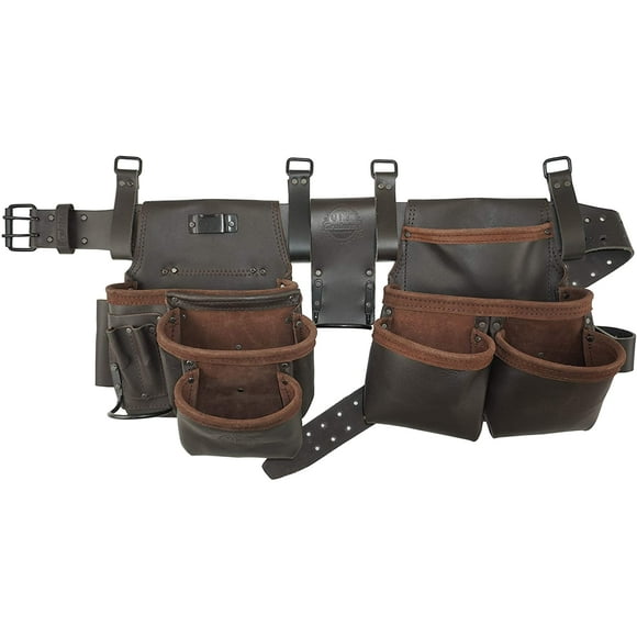 Graintex OD2222 10 Pocket Framers Tool Belt Premium Oil Tanned Leather with 2.3/4” Leather Belt for Constructors, Electricians, Plumbers, Handymen
