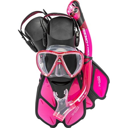 UPC: 0843607047418 | Cressi Bonete Pro Dry Mask Snorkel Fin Combo (Translucent Pink  L/XL | US Man 9/13 | US Lady 10/14 | EU 42/47)