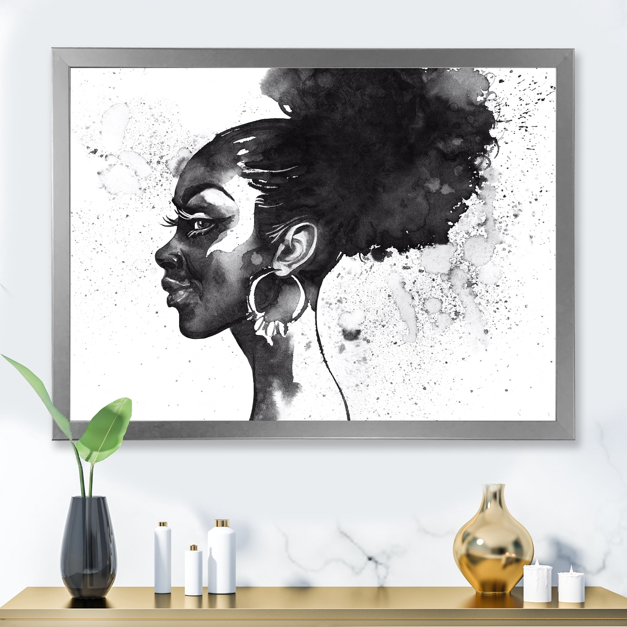 Designart 'Black and White Portrait of African American Woman I' Modern Framed Art Print