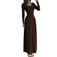thumbnail image 3 of Women'S Casual Long Sleeve U-Neck Solid Color High Waist Bodycon Maxi Dress Brown L, 3 of 9