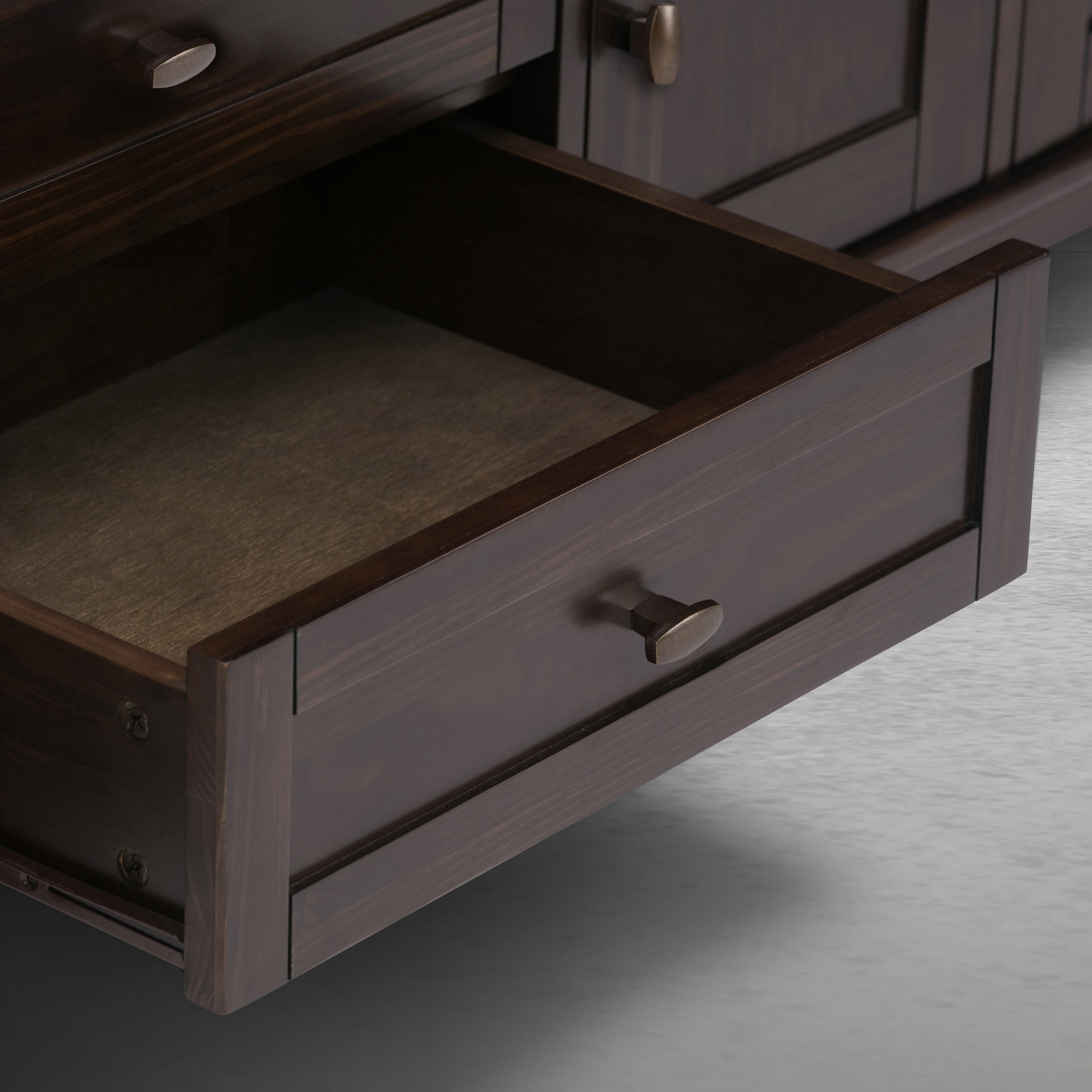 Simpli Home Warm Shaker 72 inch Wide Solid Wood TV Stand, Mocha Brown