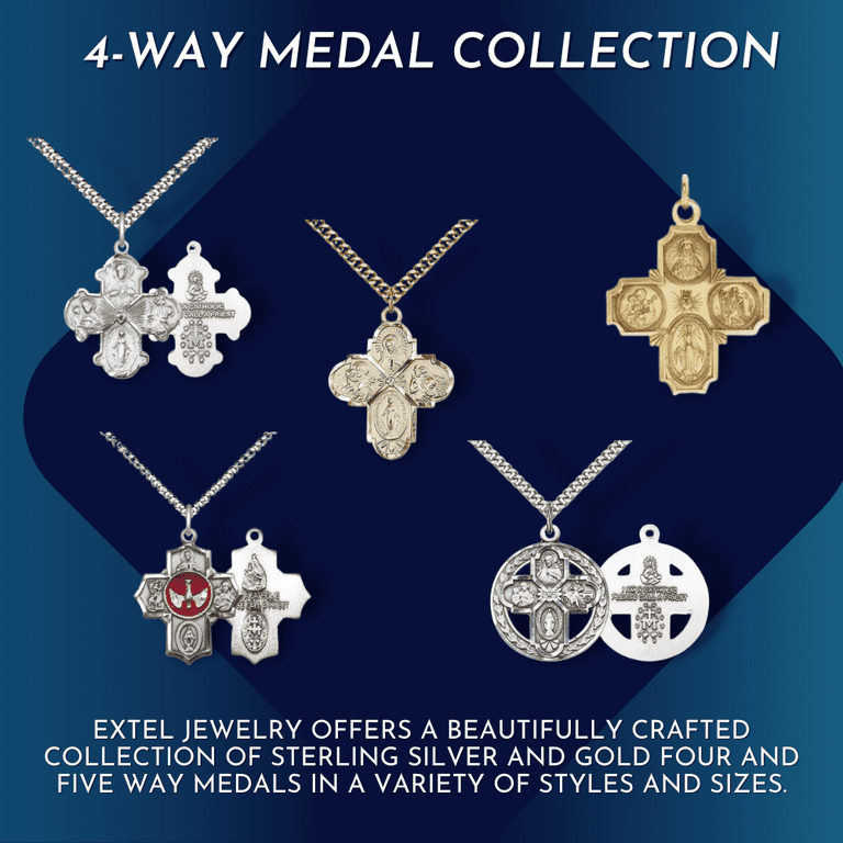 Extel Large 14k Gold Catholic Four Way Medal Pendant Made in USA