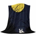 thumbnail image 6 of Yellow Moonligh Blanket Soft Cozy Warm Twin Blanket for Bed, Plush Fuzzy Flannel Fleece Blankets for Sofa, Pastoral Rabbit Leaves Silhouette Throw Blankets for Couch, Gifts for Men, 60"x80", 6 of 9