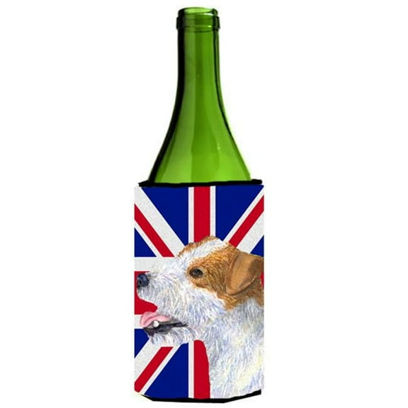 Jack Russell Terrier With English Union Jack British Flag Wine bottle sleeve Hugger - 24 Oz.